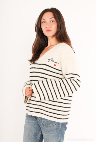 Wholesaler Bluoltre - V-neck sailor sweater with Amour inscription