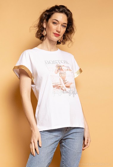 Grossiste Bluoltre - T-shirt à imprimé et perles