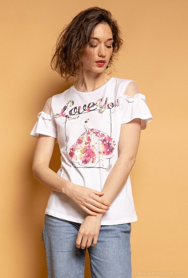 Grossiste Bluoltre - T-shirt à imprimé et perles