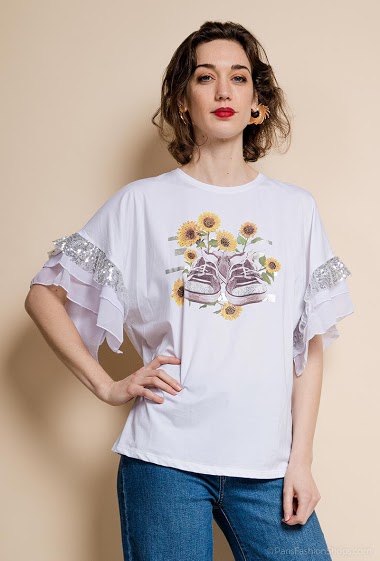 Grossiste Bluoltre - T-shirt imprimé avec strass