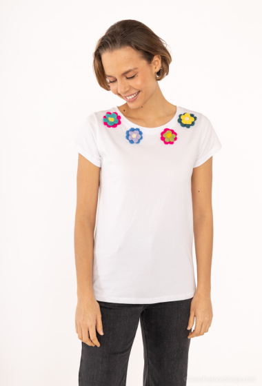 Grossiste Bluoltre - T-shirt imprimé fleurs brodées