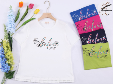 Wholesaler Bluoltre - Printed t-shirt with rhinestones