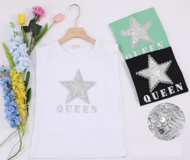 Wholesaler Bluoltre - Printed t-shirt with rhinestones