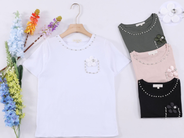 Grossiste Bluoltre - T-shirts avec strass et perles