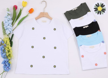 Grossiste Bluoltre - T-shirts brodés fleurs