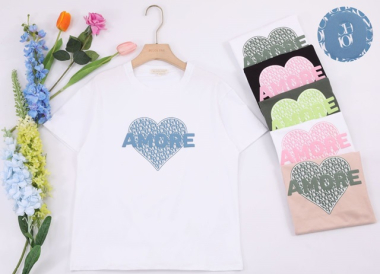 Grossiste Bluoltre - T-shirts imprimé avec coeur Amore