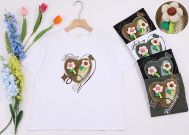 Grossiste Bluoltre - T-shirts imprimé coeur avec fleurs en relief