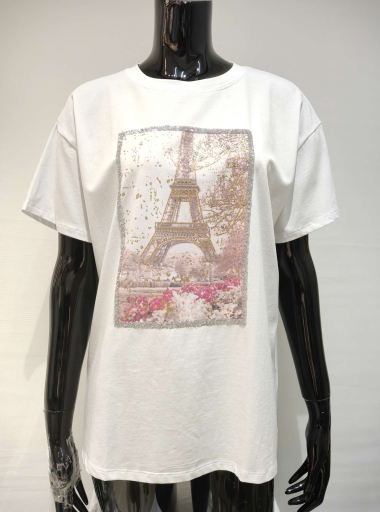Wholesaler Bluoltre - Oversized t-shirts with butterfly rhinestones