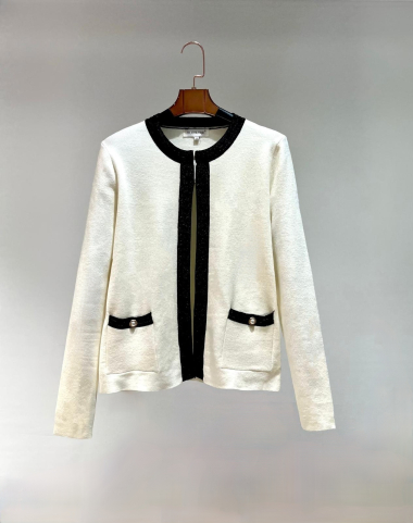 Grossiste Bluoltre - Veste tricot bicolor avec 2 petites poches