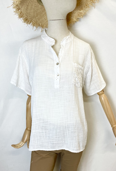 Großhändler Bobo Glam' - Bluse aus zwei Materialien mit Details aus englischer Spitze