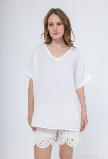 Großhändler Bobo Glam' - Bluse aus Baumwollgaze mit V-Ausschnitt