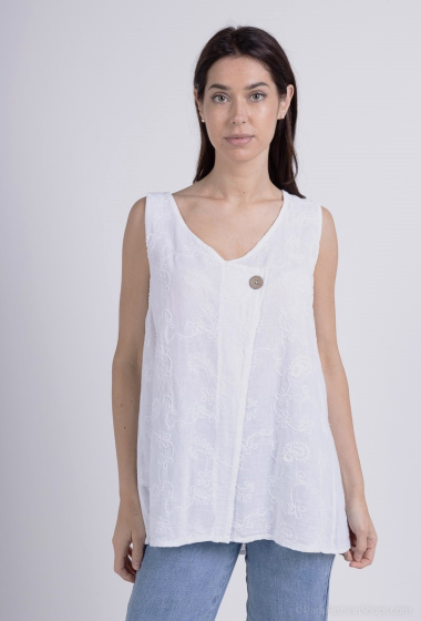 Wholesaler Bobo Glam' - Tank top with floral embroidery cotton linen blend