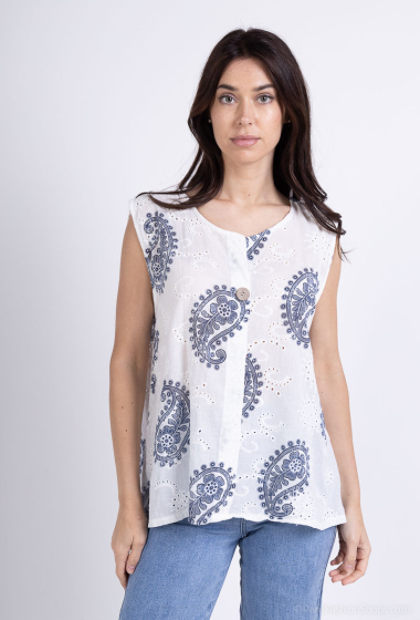Wholesaler Bobo Glam' - Embroidered Cashmere Print Tank Top