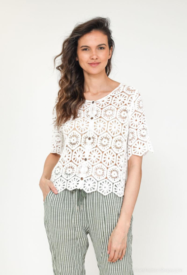 Wholesaler Bobo Glam' - Short Sleeve Buttoned Crochet Vest