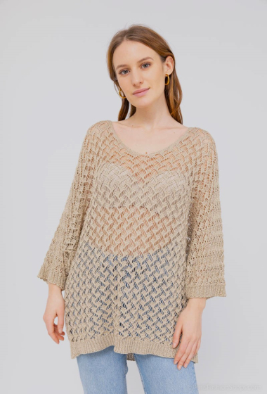 Wholesaler Bobo Glam' - Gold short-sleeved openwork knit sweater