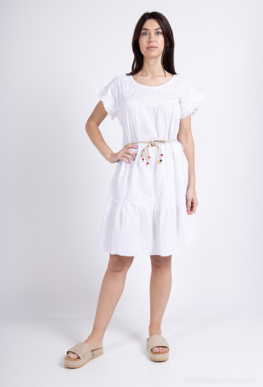 Wholesaler Bobo Glam' - Cotton dress with perforated cotton embroidery