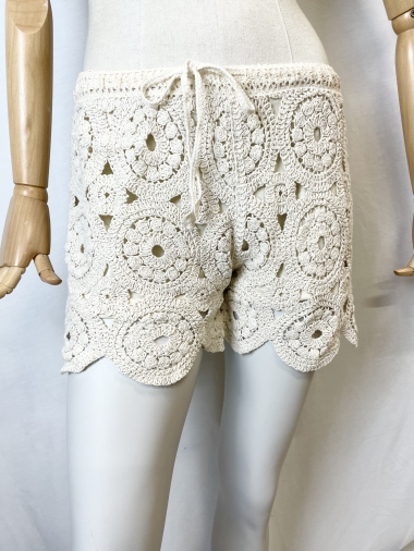 Wholesaler Bobo Glam' - Lined lace-up crochet shorts