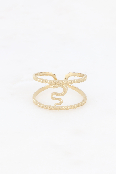 Grossiste Bohm - Bague - 2 rangs, anneau effet grainé avec serpent texturé