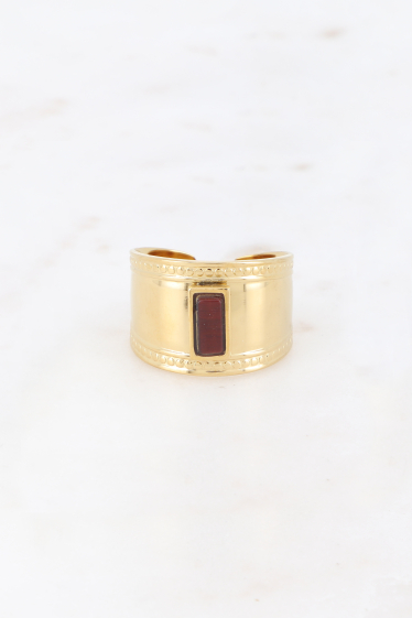 Wholesaler Bohm - Ring - smooth, meshed ring with rectangular natural stone