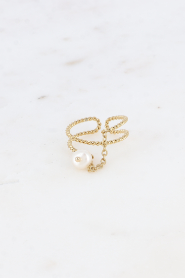 Grossiste Bohm - Bague - anneau torsadé avec chaîne pendante et perle d'eau douce