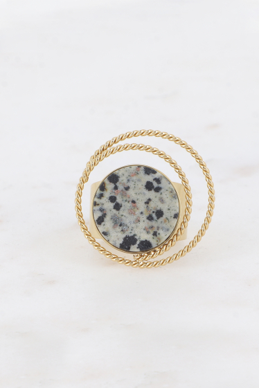 Wholesaler Bohm - Ring - twisted circle and flat round semi precious stone