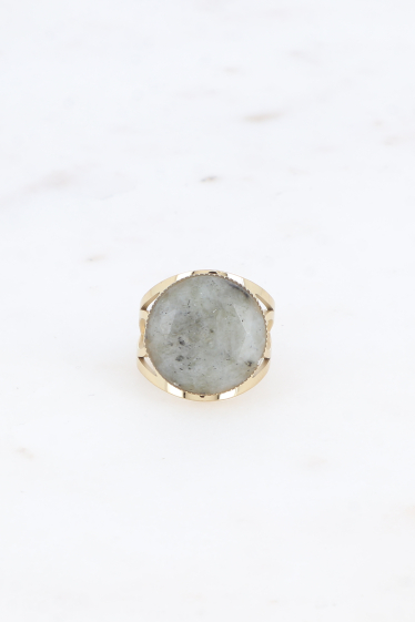 Grossiste Bohm - Bague Eponine - anneau ajouré en acier et pierre naturelle ronde