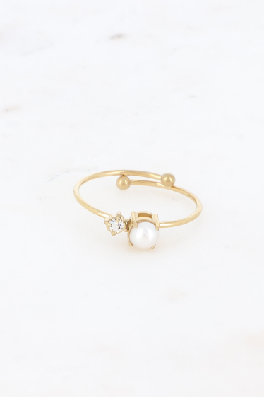 Wholesaler Bohm - Thin ring - small pearl in white resin and crystal