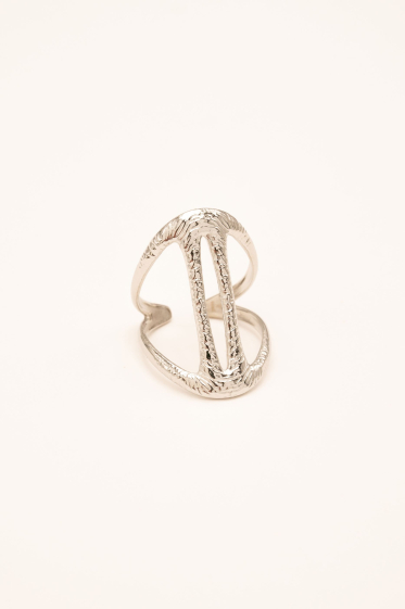 Wholesaler Bohm - Wide Dahlia ring - openwork shapes and brushed effect in stainless steel
