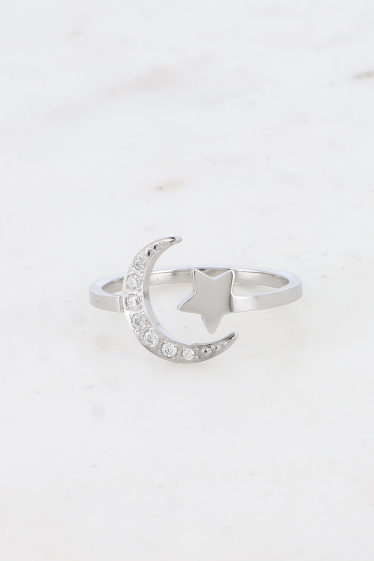 Wholesaler Bohm - Ondine ring - in stainless steel with moon, stars and zirconium oxides