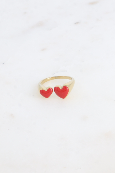 Wholesaler Bohm - Open ring - 2 enamel hearts