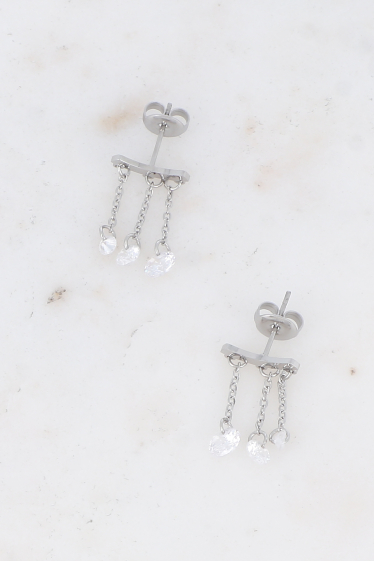 Grossiste Bohm - Boucles d'oreilles puces en acier - 3 petits cristaux