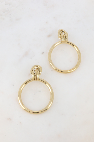 Wholesaler Bohm - Drop earrings - 1 round hammered yoke, 2 twisted rings