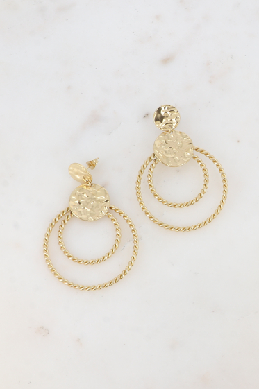 Wholesaler Bohm - Drop earrings - 2 yokes, hammered round and 2 twisted rings