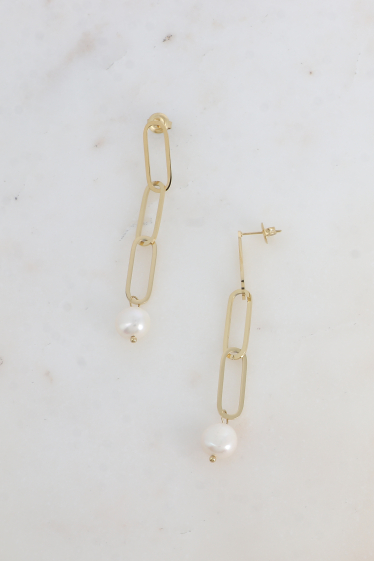 Wholesaler Bohm - Drop earrings - 3 oval links and freshwater pearl