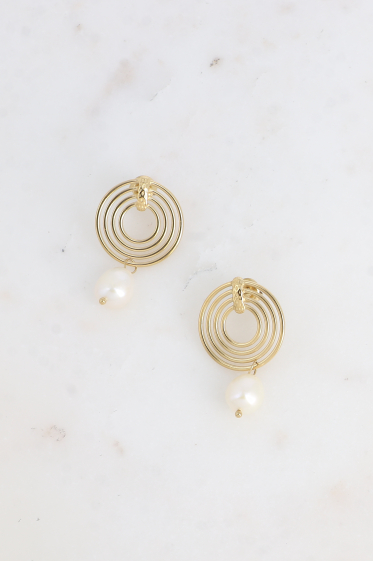Wholesaler Bohm - Drop earrings - 4 round openwork rings and freshwater pearl