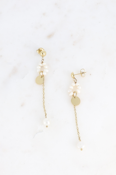 Wholesaler Bohm - Drop earrings - freshwater pearl ring and dangling chain