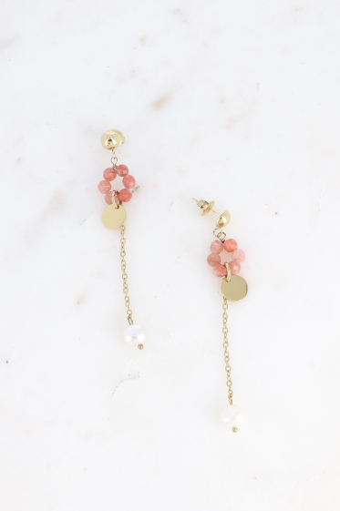 Wholesaler Bohm - Drop earrings - natural stone ring and dangling chain