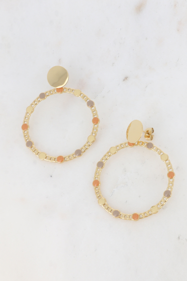 Wholesaler Bohm - Dangling earrings - curb chain effect ring & enamel circles