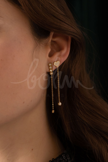 Wholesaler Bohm - Bandi dangling earrings - stainless steel with 4 zirconium oxides
