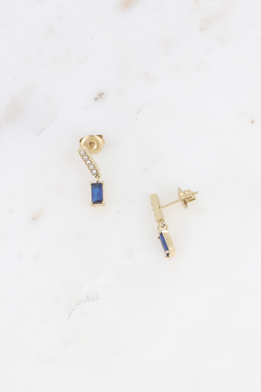 Wholesaler Bohm - Drop earrings - bar with zirconium oxides and rectangular crystal