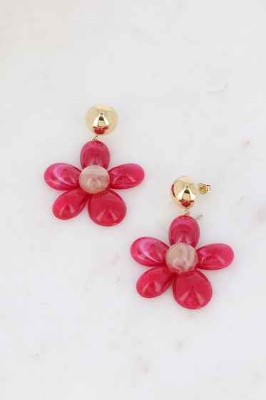 Wholesaler Bohm - Dangling earrings - acetate ball and flower