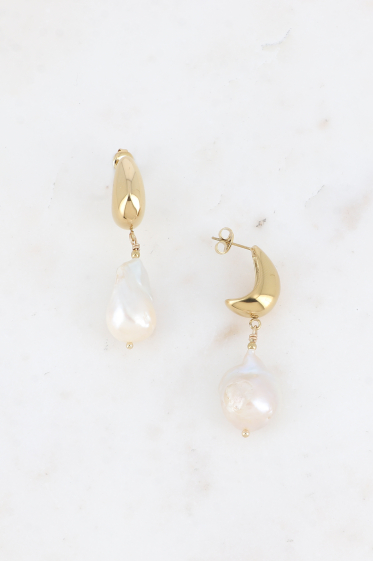 Wholesaler Bohm - Dangling earrings - half ring and large freshwater pearl