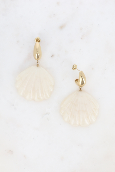 Wholesaler Bohm - Stainless steel drop earrings - small dangling ring, acetate shell piece