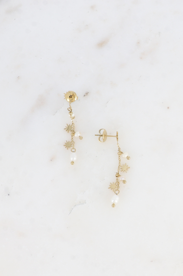 Grossiste Bohm - Boucles pendantes - en acier inoxydable avec étoils et perles d'eau douce