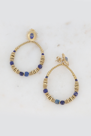 Wholesaler Bohm - Fedicie dangling earrings - steel beads and natural stones