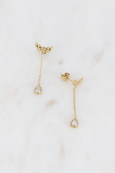 Wholesaler Bohm - Dangling earrings - foliage and drop crystal