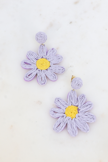 Grossiste Bohm - Boucles pendantes - fleur en raphia synthétique