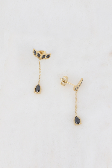 Wholesaler Bohm - Noélie dangling earrings - foliage style with zirconium oxides
