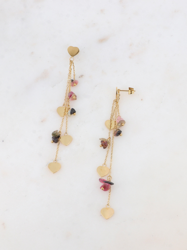 Grossiste Bohm - Boucles pendantes - pampilles coeurs, chaînes et pierres naturelles