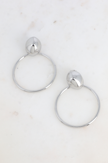 Grossiste Bohm - Boucles pendantes - pièce ovale bombée et anneau rond pendant